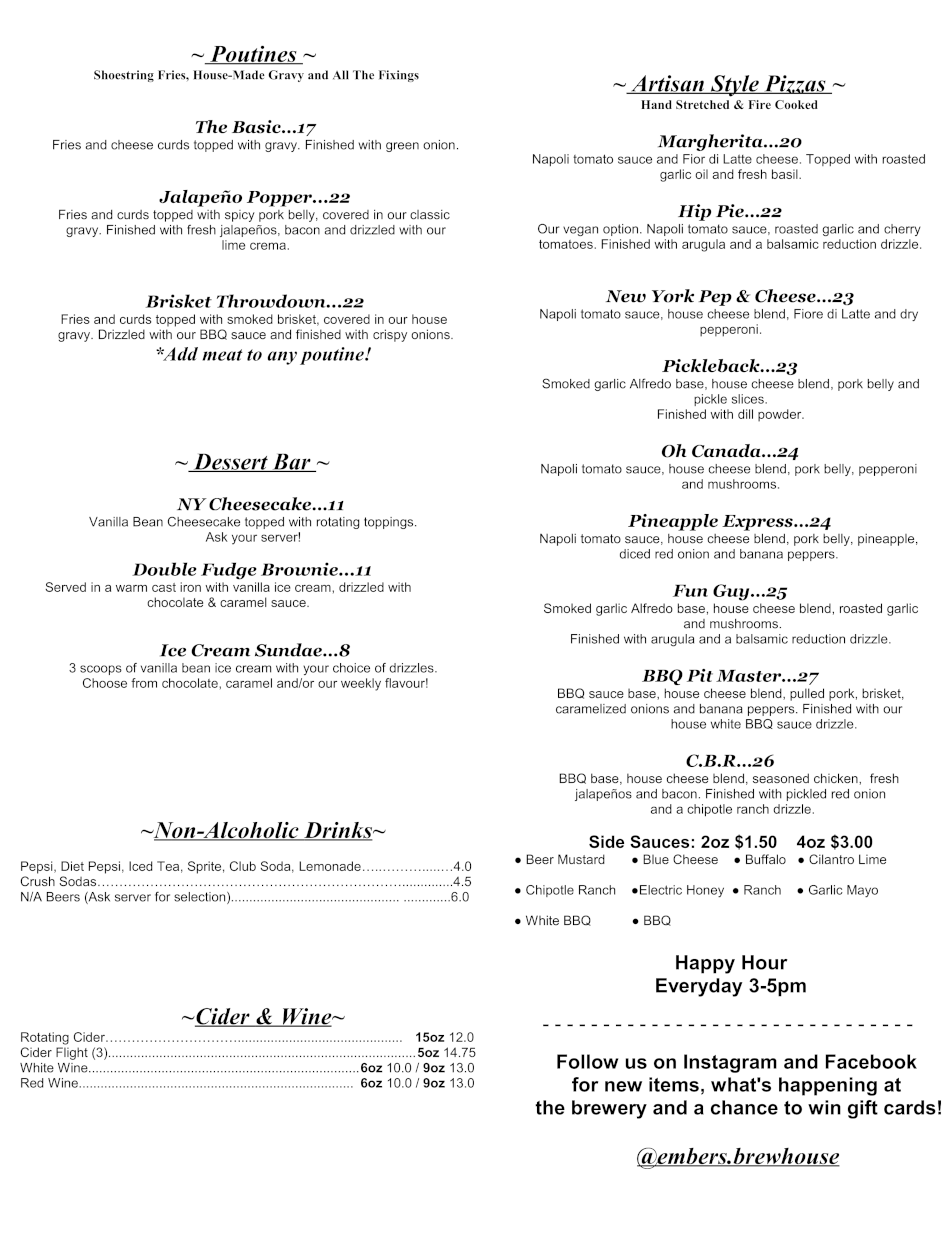 Embers Brewhouse Menu